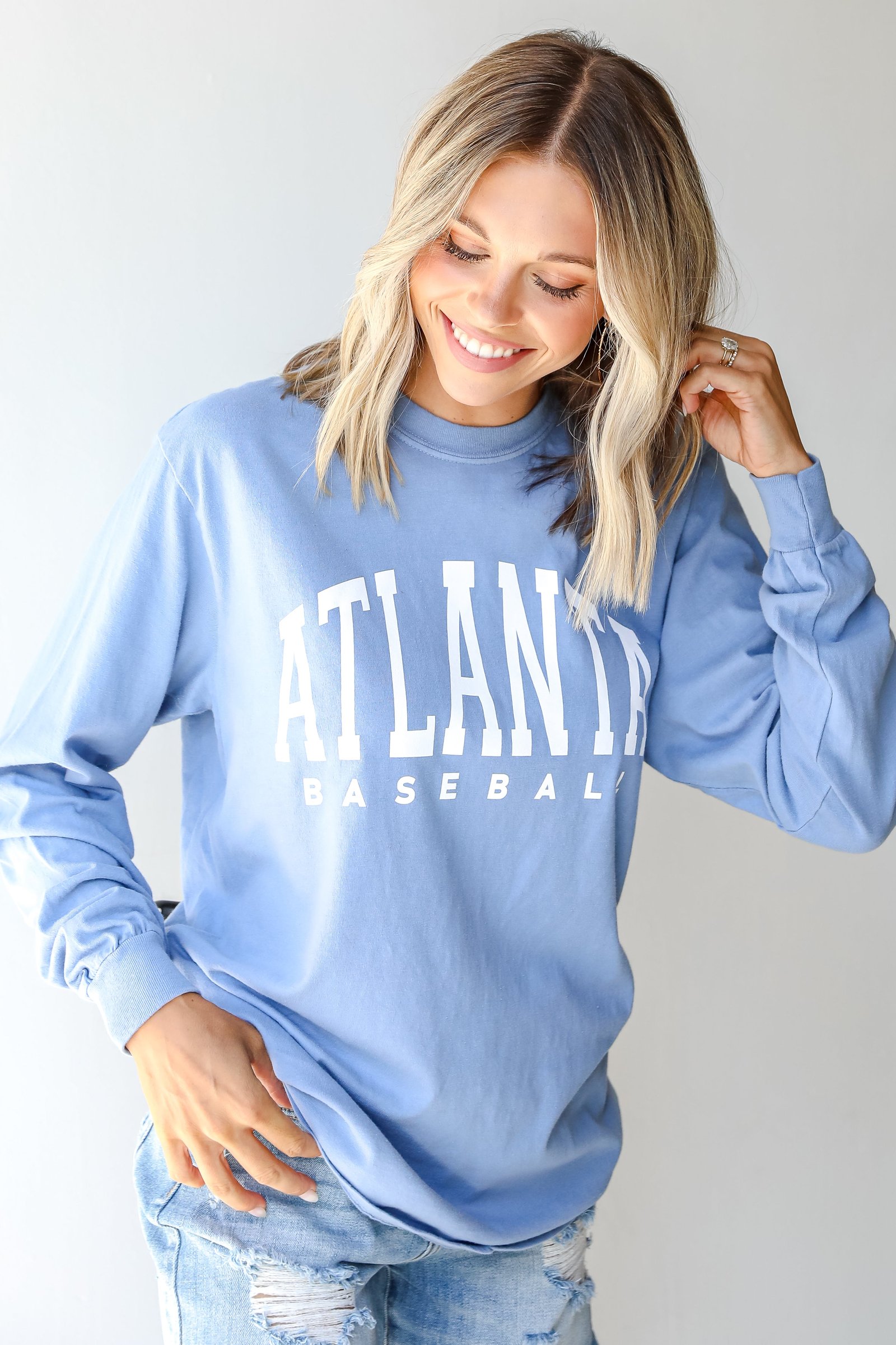 Light Blue Atlanta Baseball Long Sleeve Tee