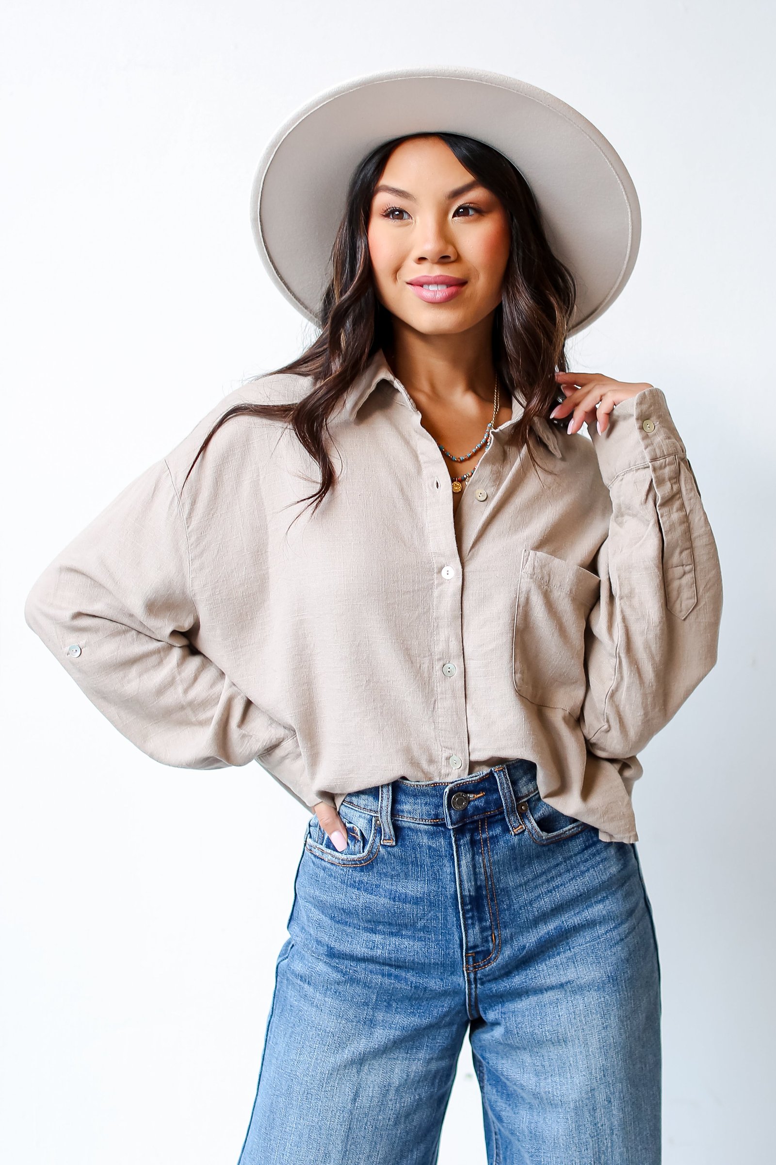 Sensational Presence Linen Button-Up Blouse