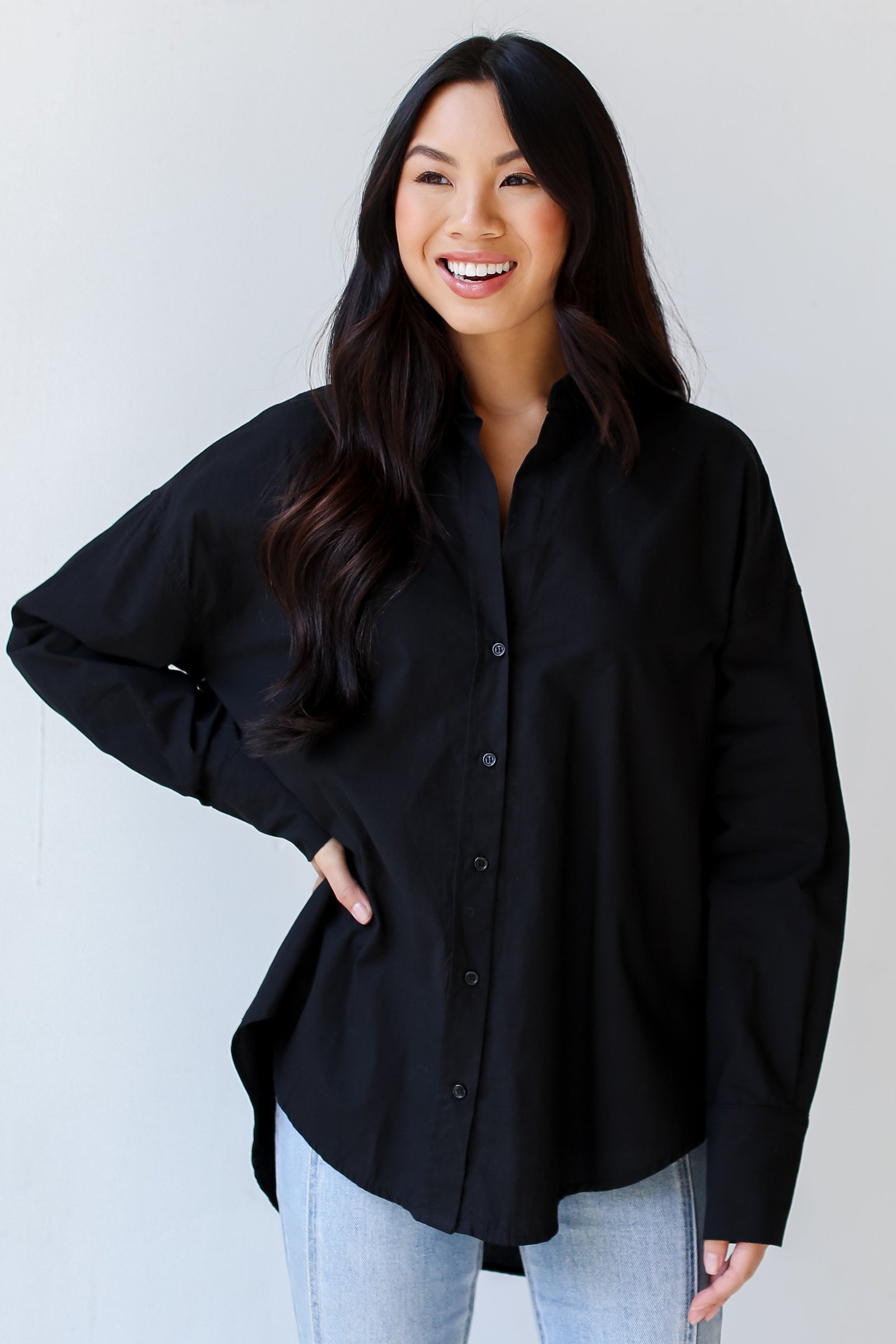 Sophisticated Instinct Oversized Button-Up Blouse