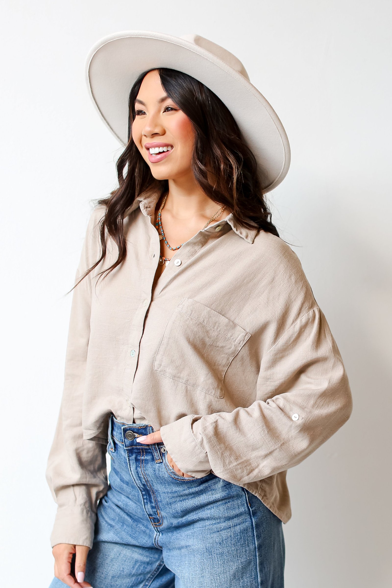 Sensational Presence Linen Button-Up Blouse