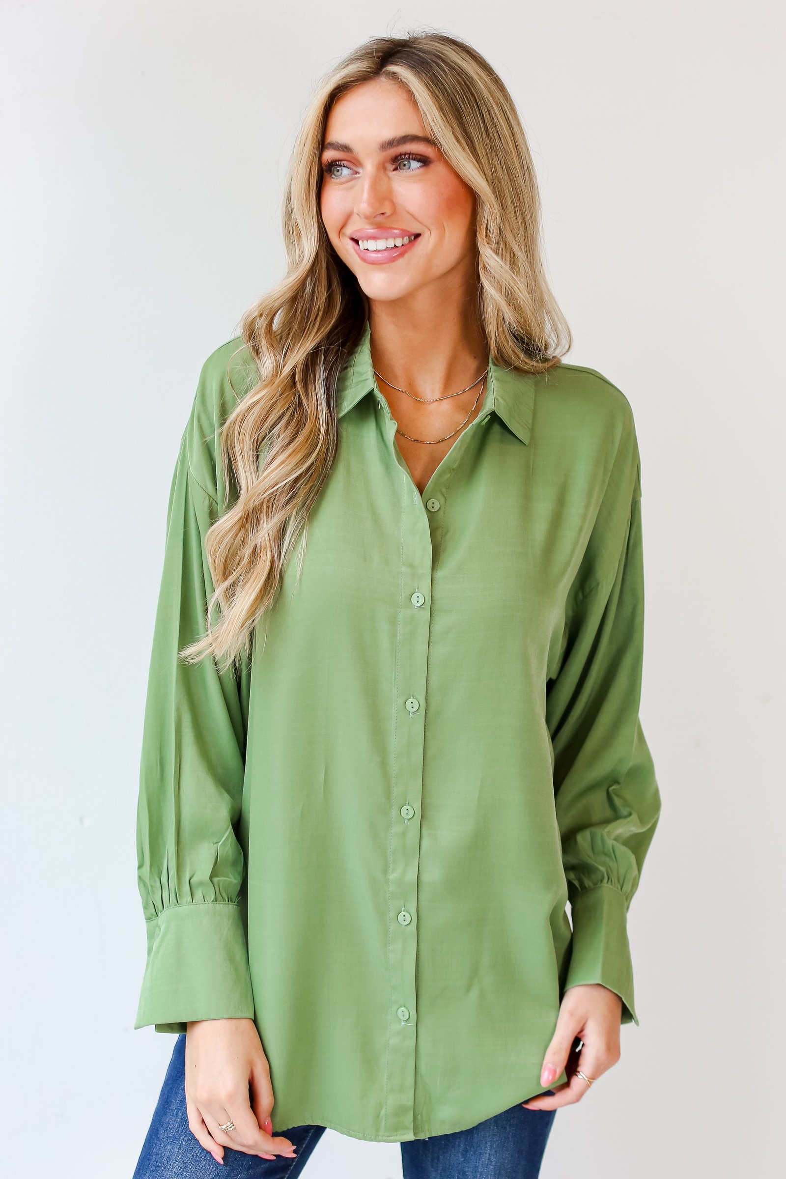 Elevated Adoration Satin Button-Up Blouse