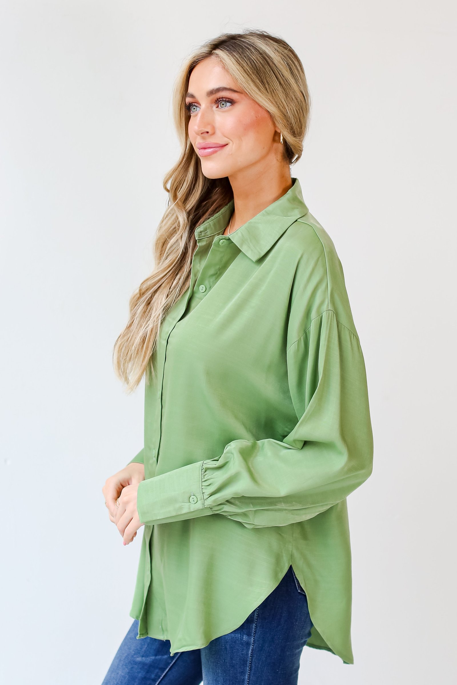 Elevated Adoration Satin Button-Up Blouse