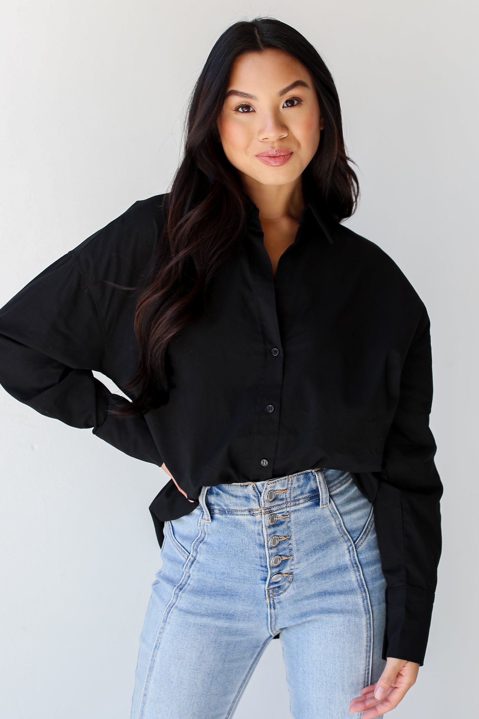 Sophisticated Instinct Oversized Button-Up Blouse