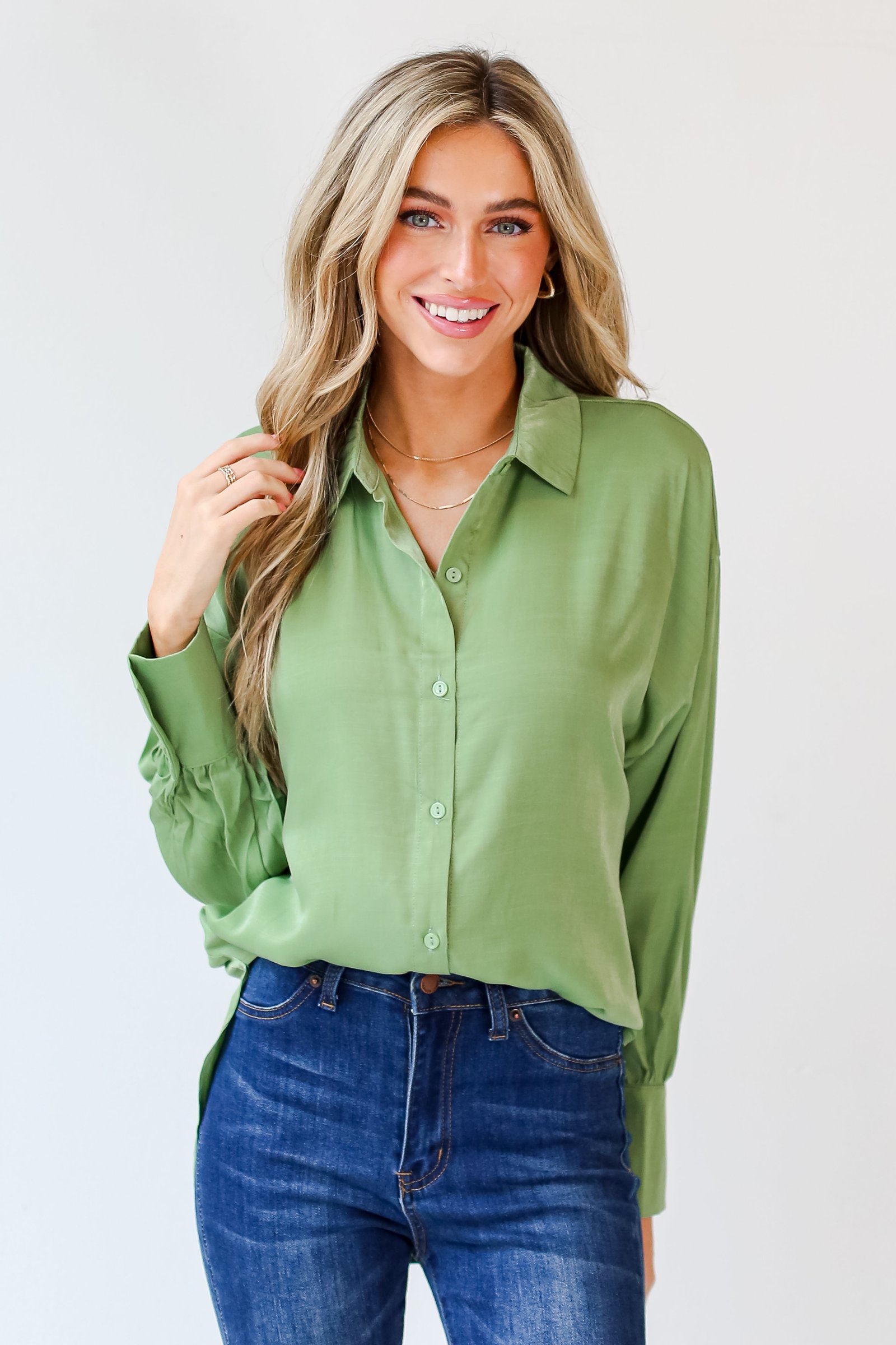 Elevated Adoration Satin Button-Up Blouse