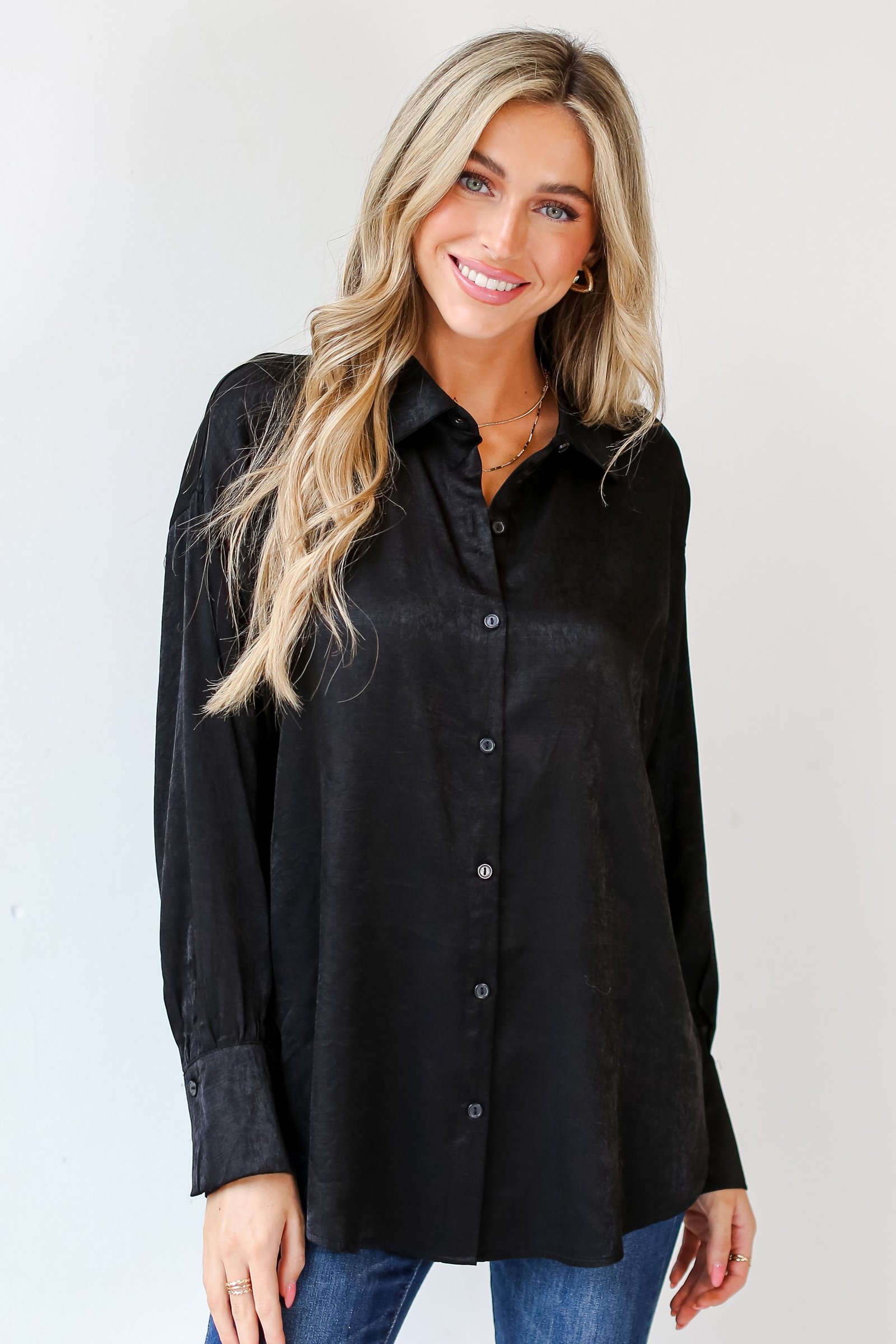 Elevated Adoration Satin Button-Up Blouse