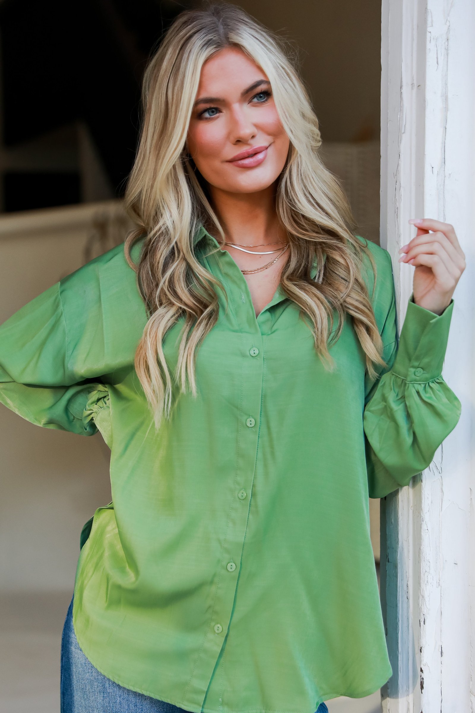 Elevated Adoration Satin Button-Up Blouse