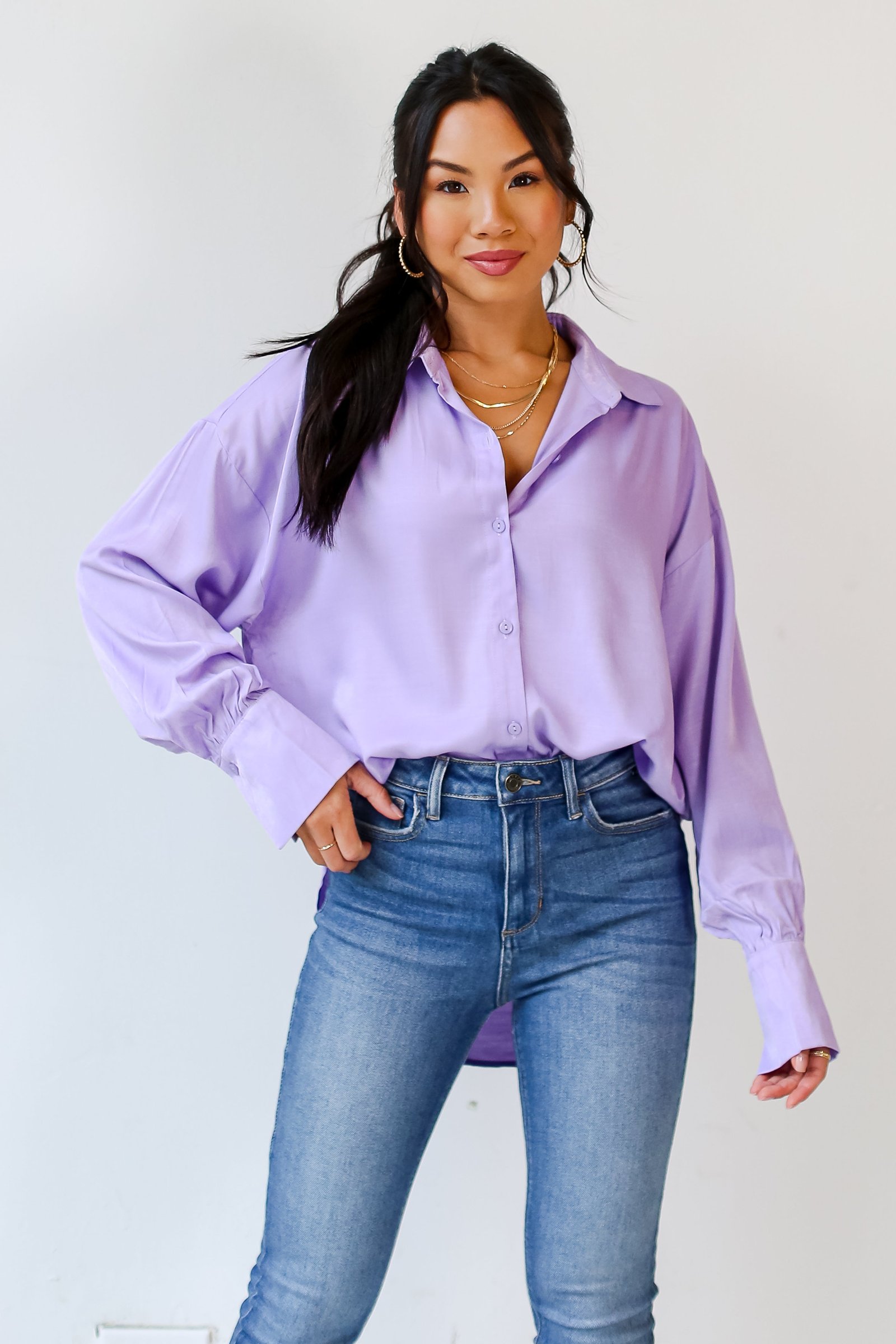 Elevated Adoration Satin Button-Up Blouse