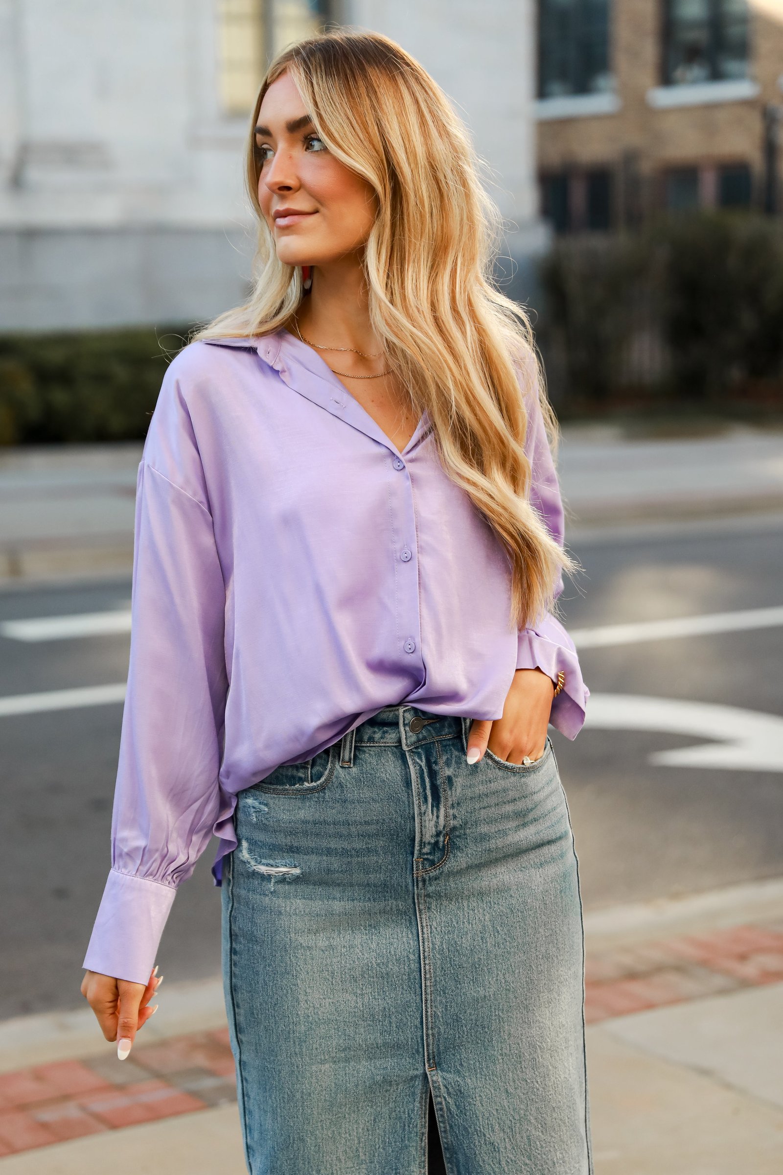 Elevated Adoration Satin Button-Up Blouse