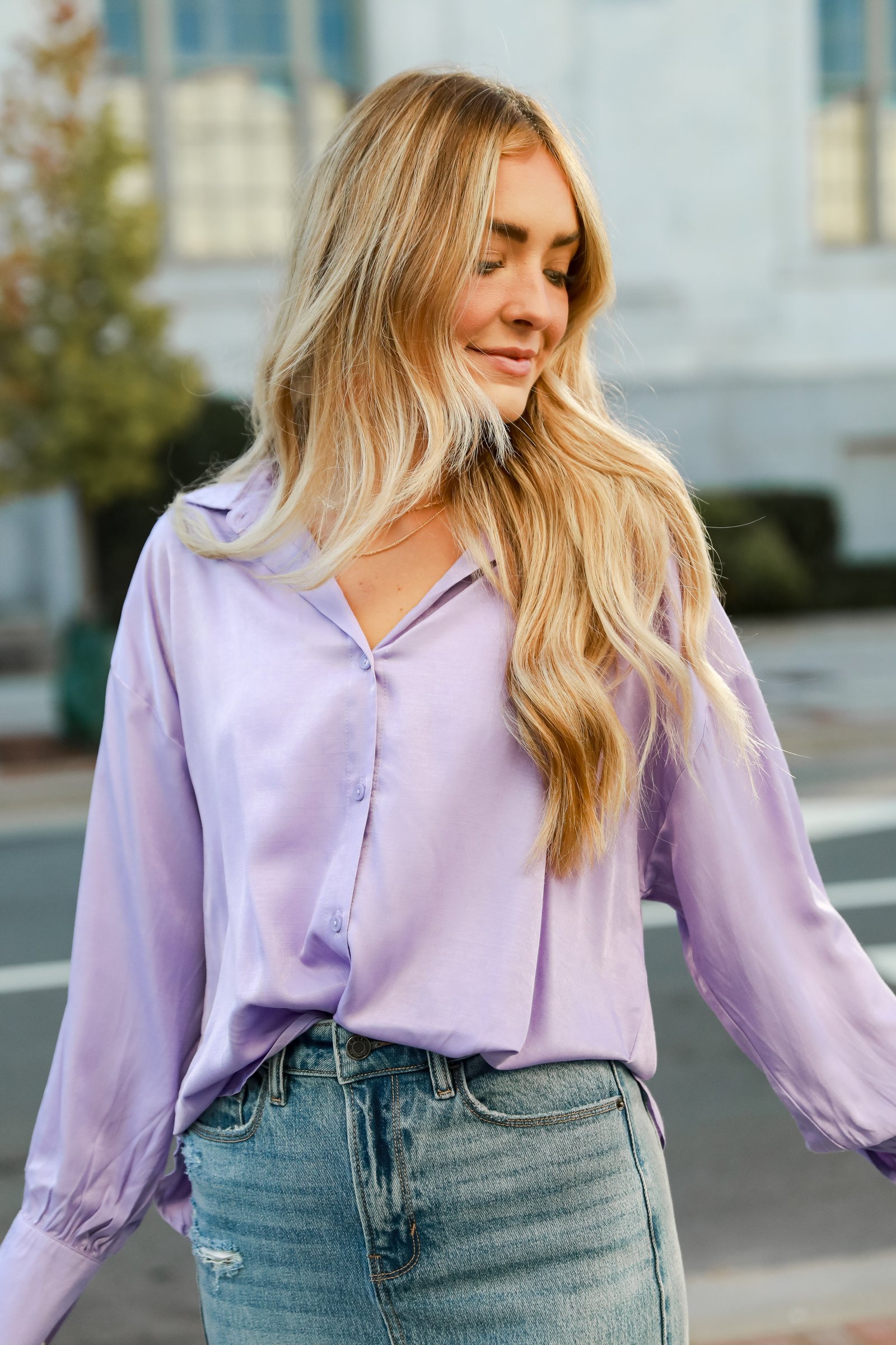 Elevated Adoration Satin Button-Up Blouse