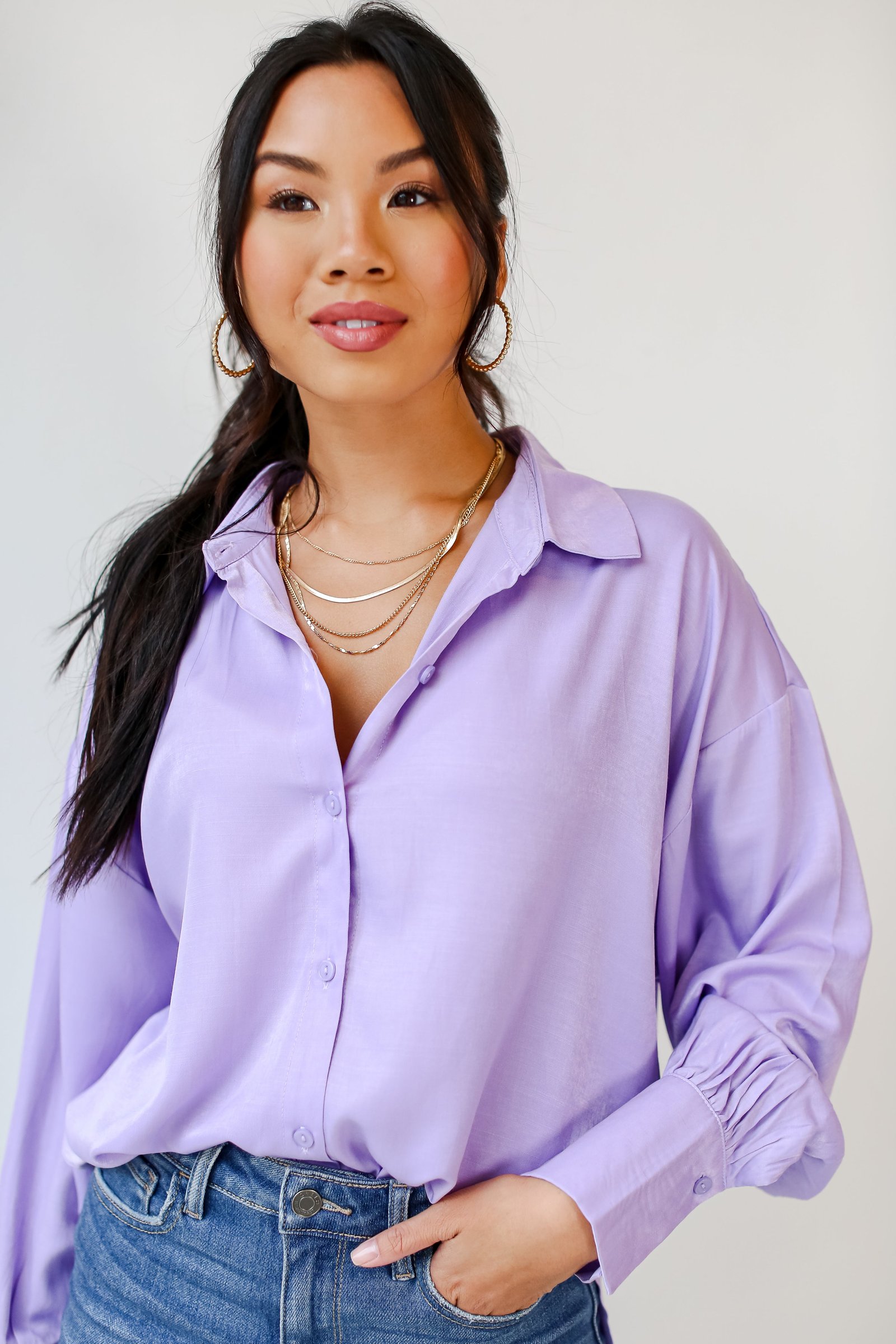 Elevated Adoration Satin Button-Up Blouse