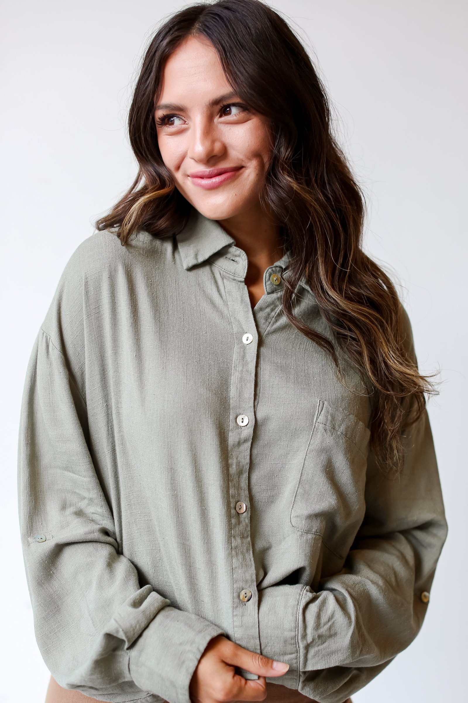 Sensational Presence Linen Button-Up Blouse