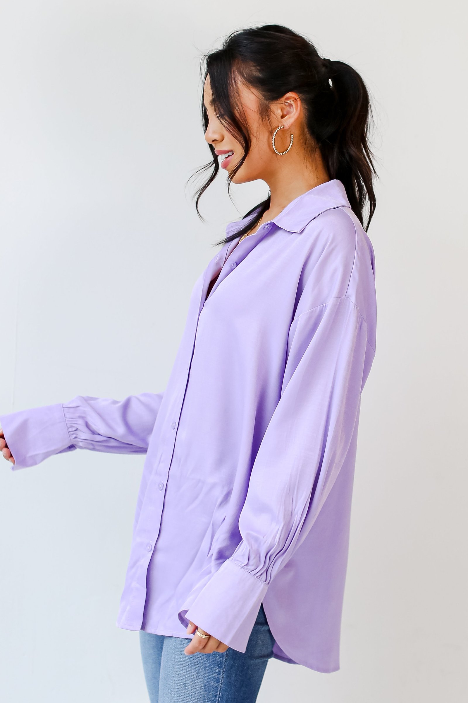 Elevated Adoration Satin Button-Up Blouse