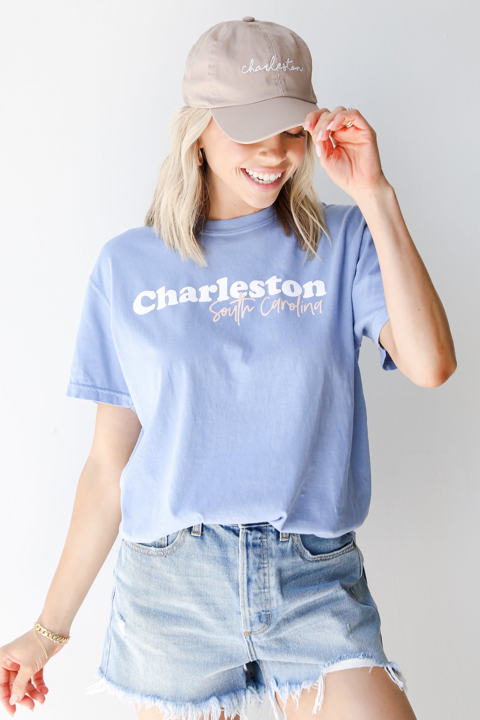 Light Blue Charleston South Carolina Script Tee