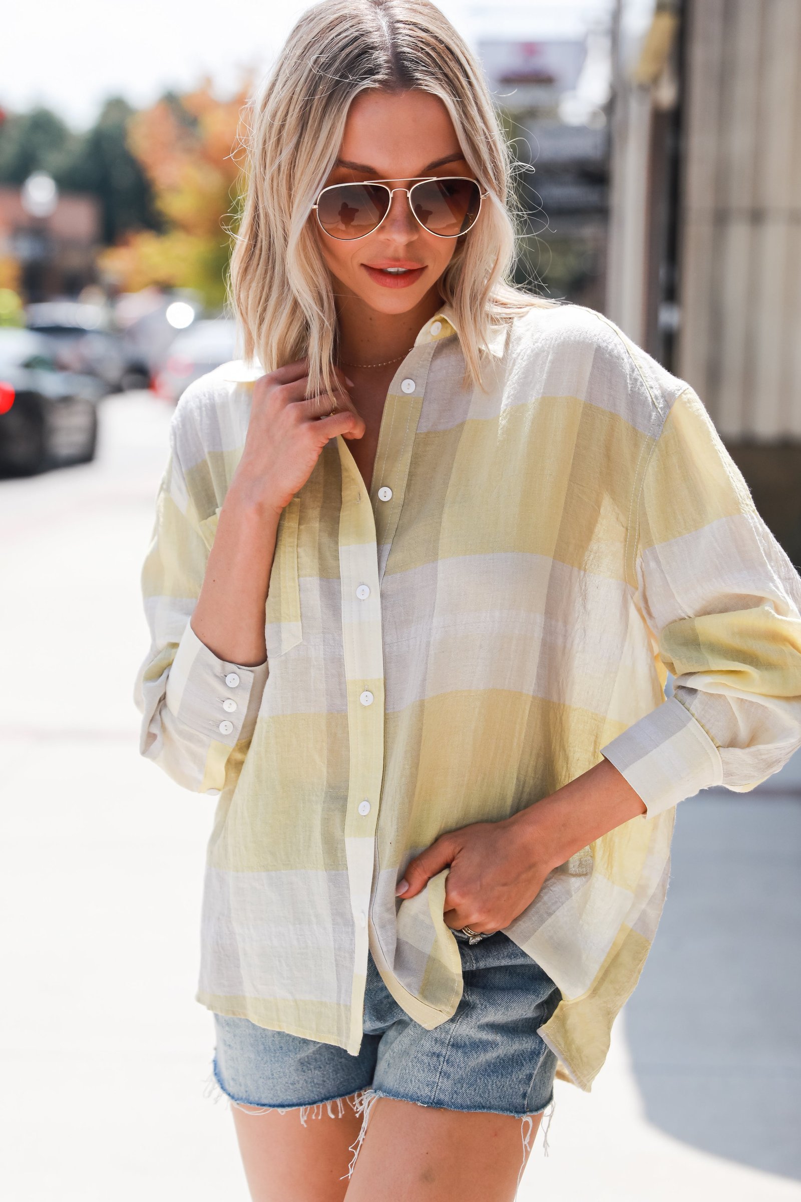 Playful Personality Plaid Button-Up Blouse