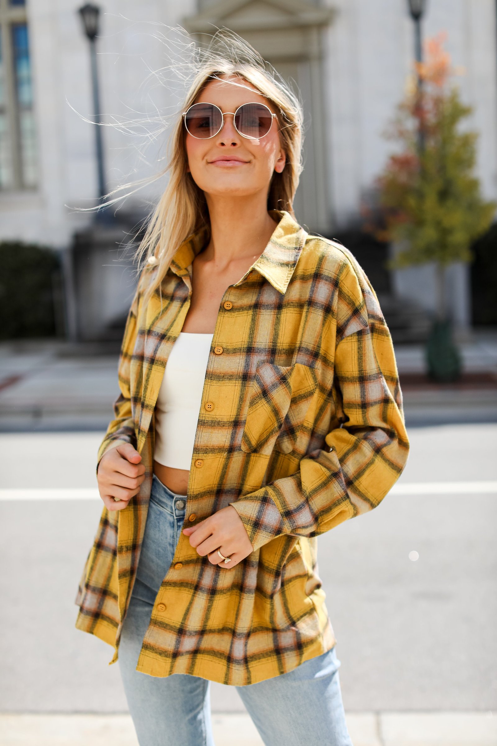 All About Fall Mustard Plaid Flannel