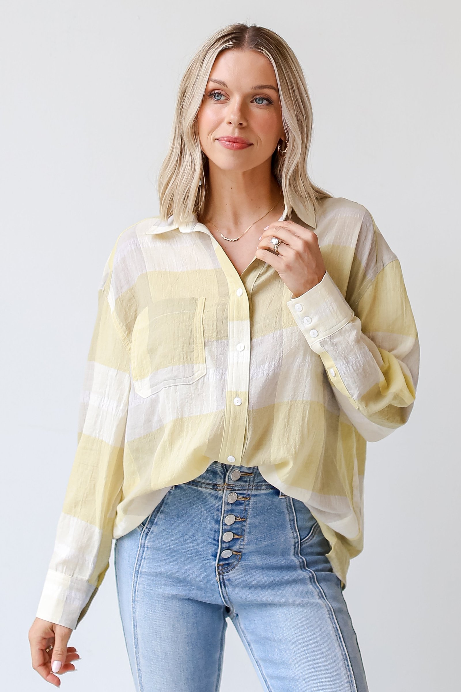 Playful Personality Plaid Button-Up Blouse