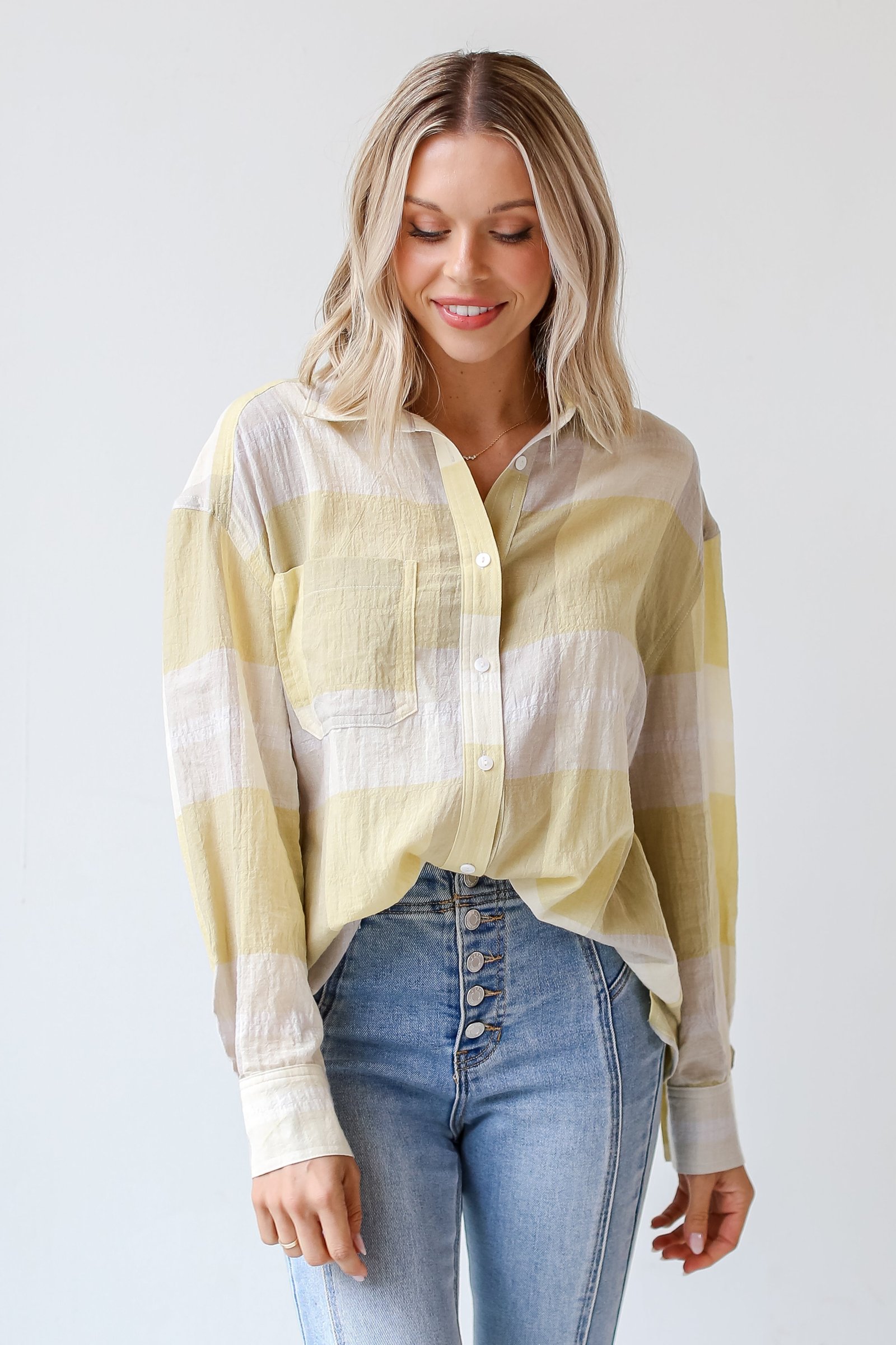 Playful Personality Plaid Button-Up Blouse