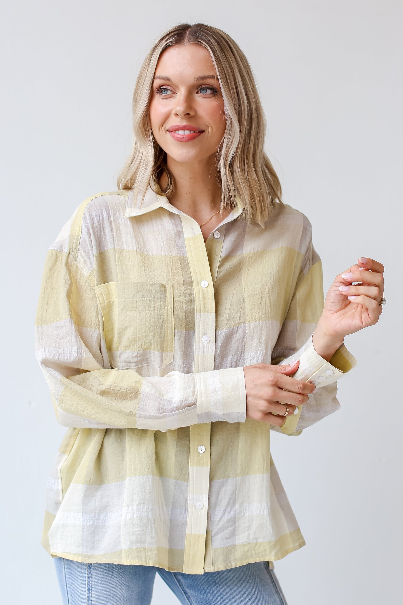 Playful Personality Plaid Button-Up Blouse