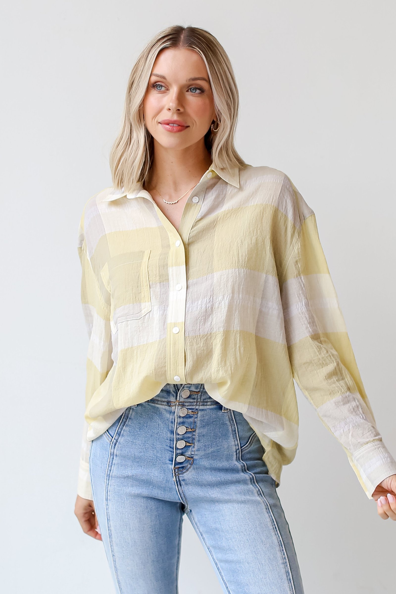 Playful Personality Plaid Button-Up Blouse