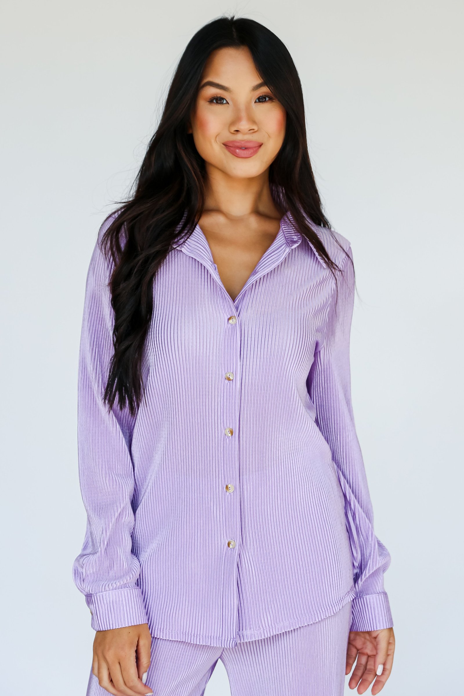 Confident Aura Satin Plisse Button-Up Blouse