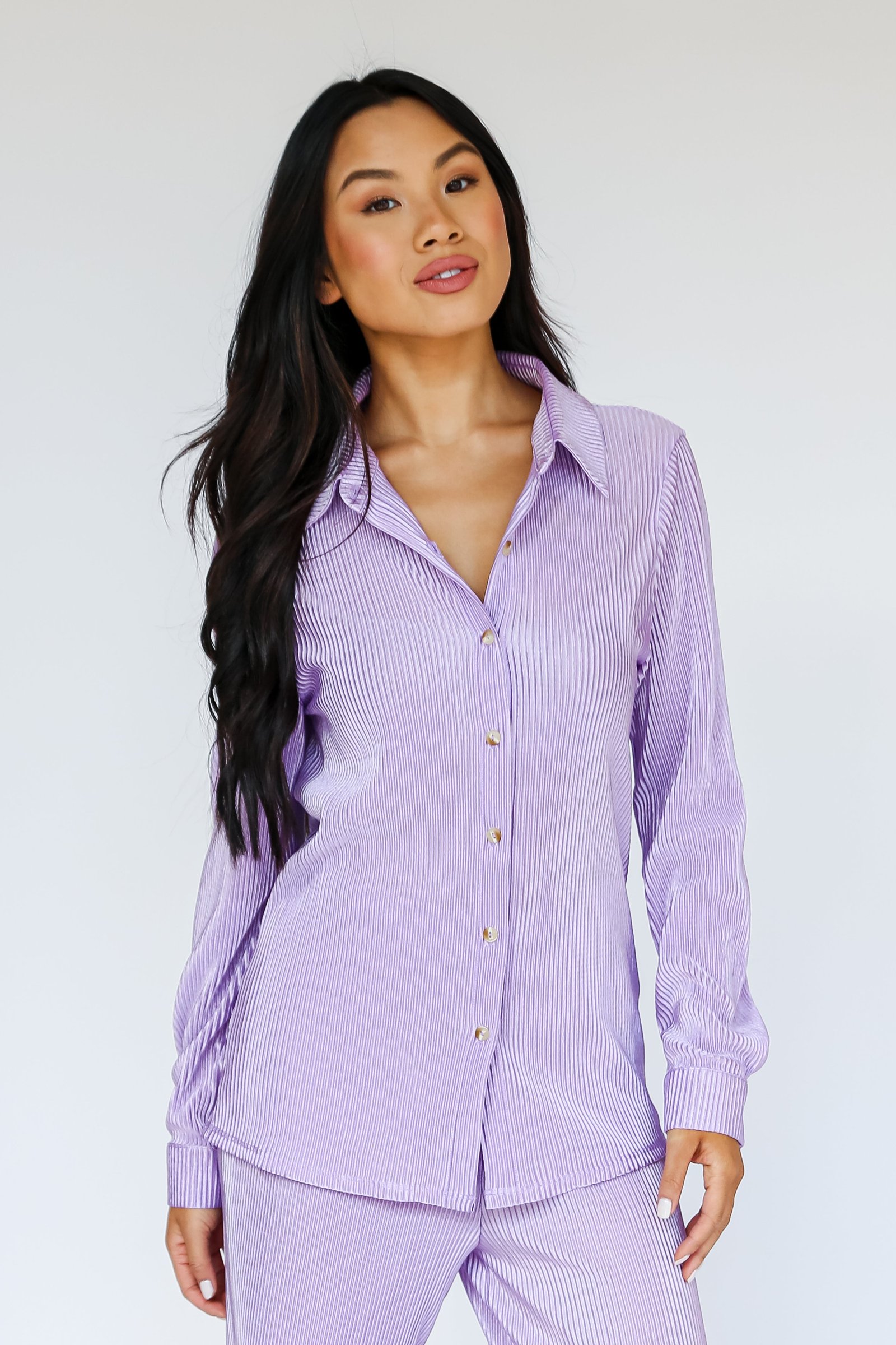 Confident Aura Satin Plisse Button-Up Blouse