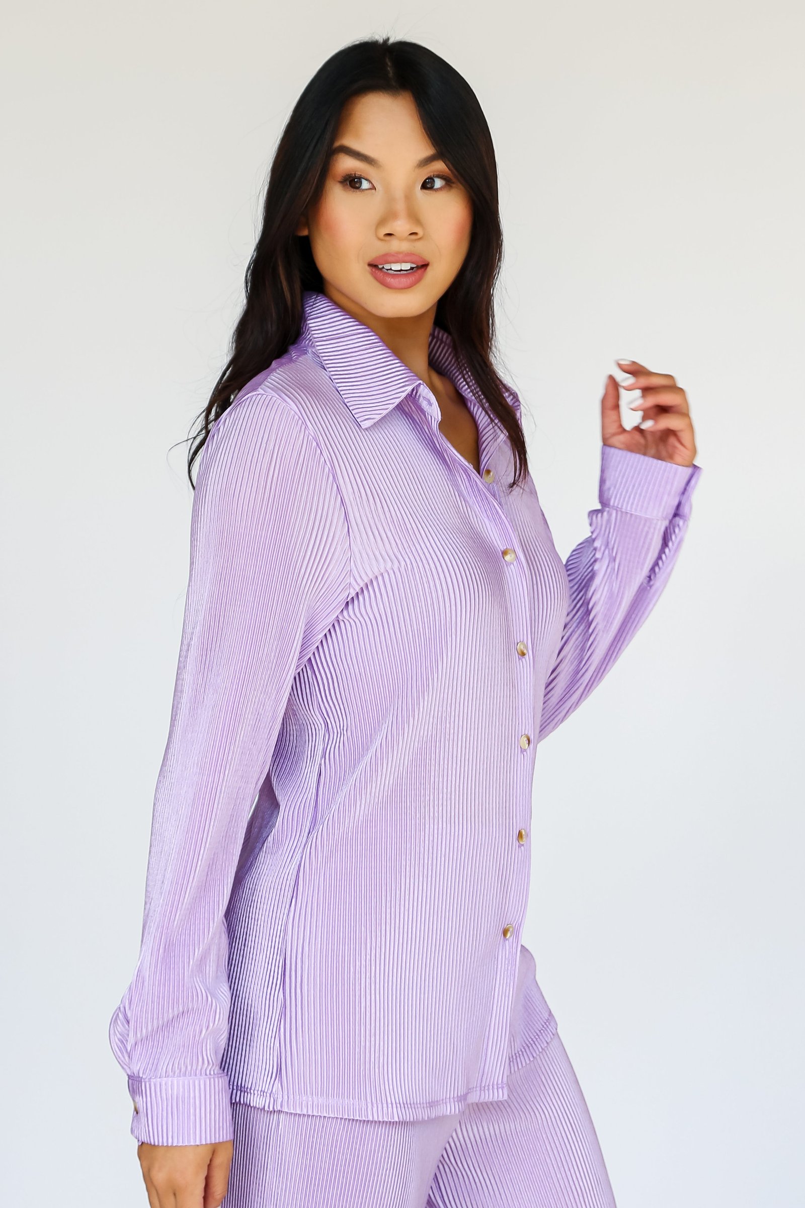 Confident Aura Satin Plisse Button-Up Blouse