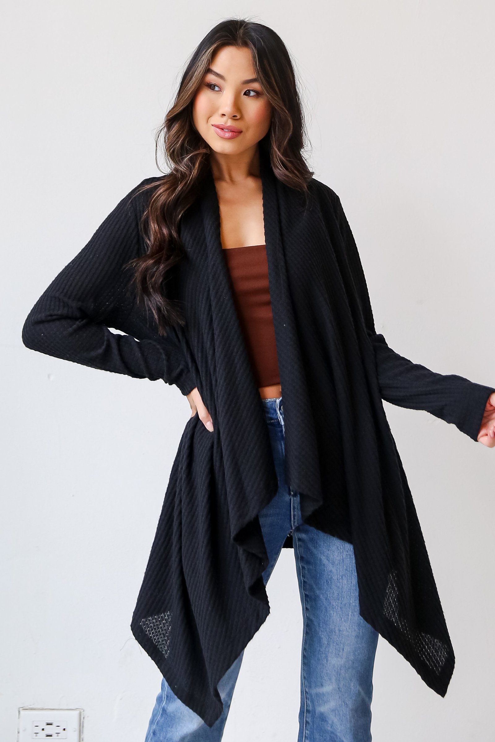 Corinne Brushed Waffle Knit Cardigan - DOORBUSTER