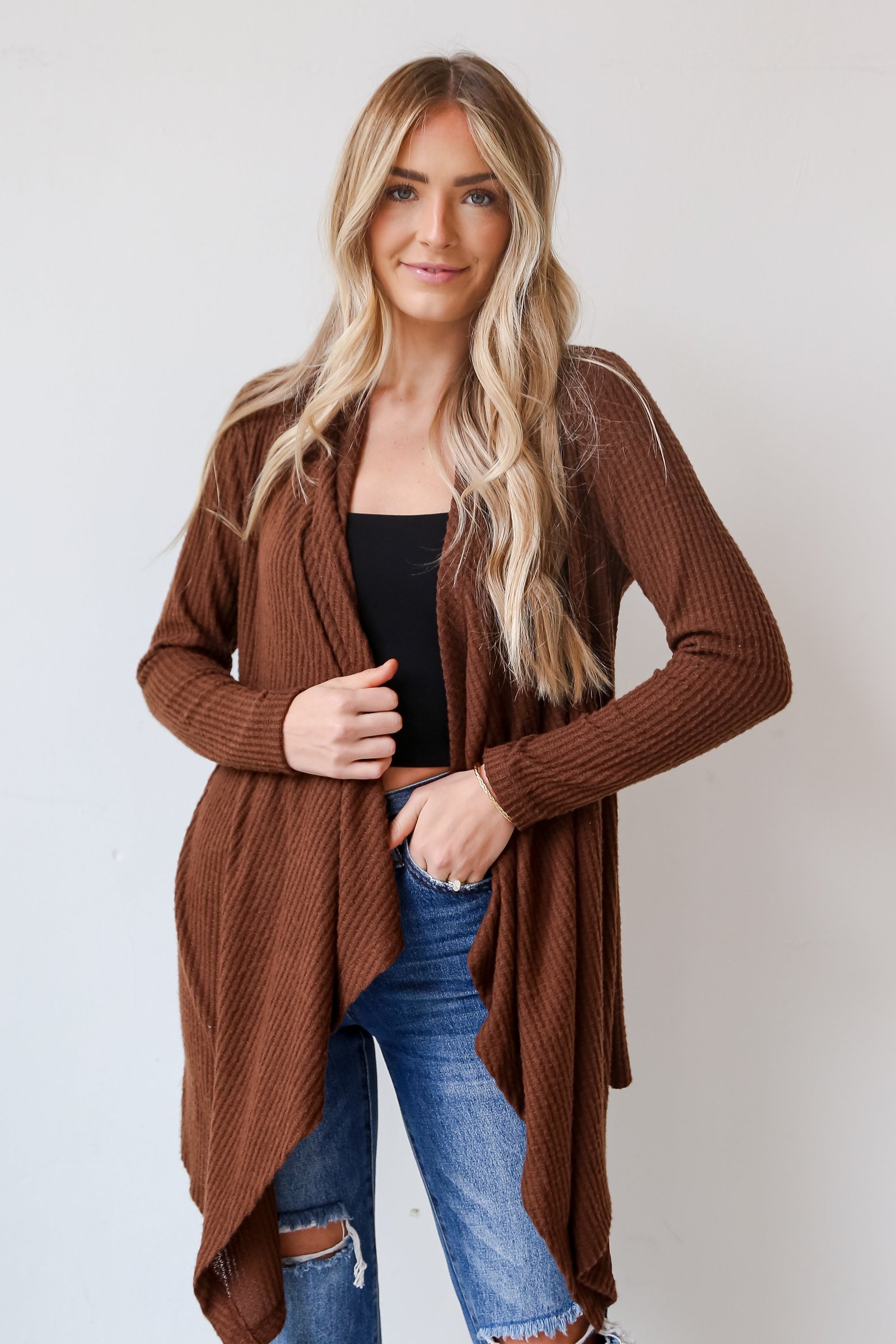 Corinne Brushed Waffle Knit Cardigan - DOORBUSTER