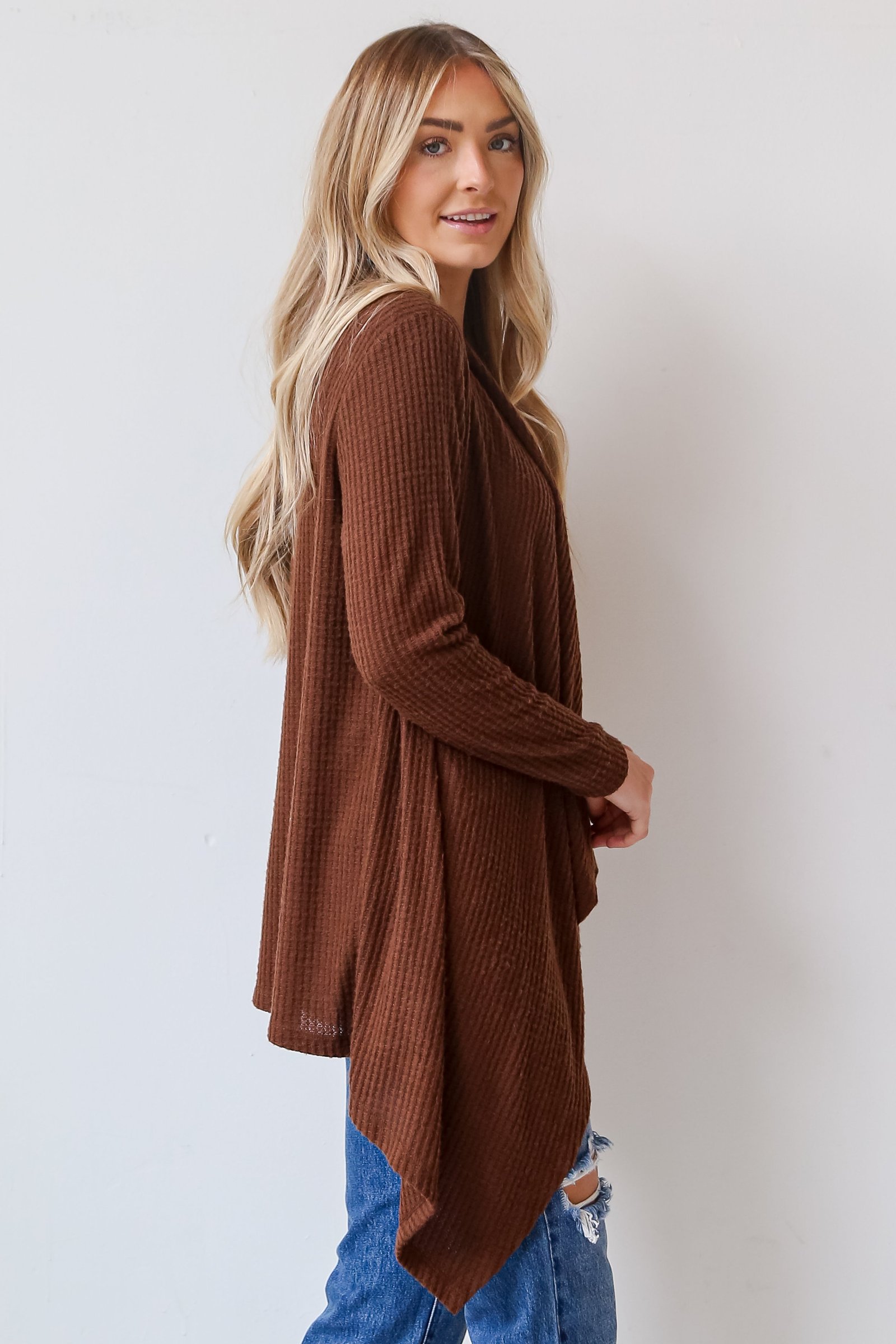 Corinne Brushed Waffle Knit Cardigan - DOORBUSTER