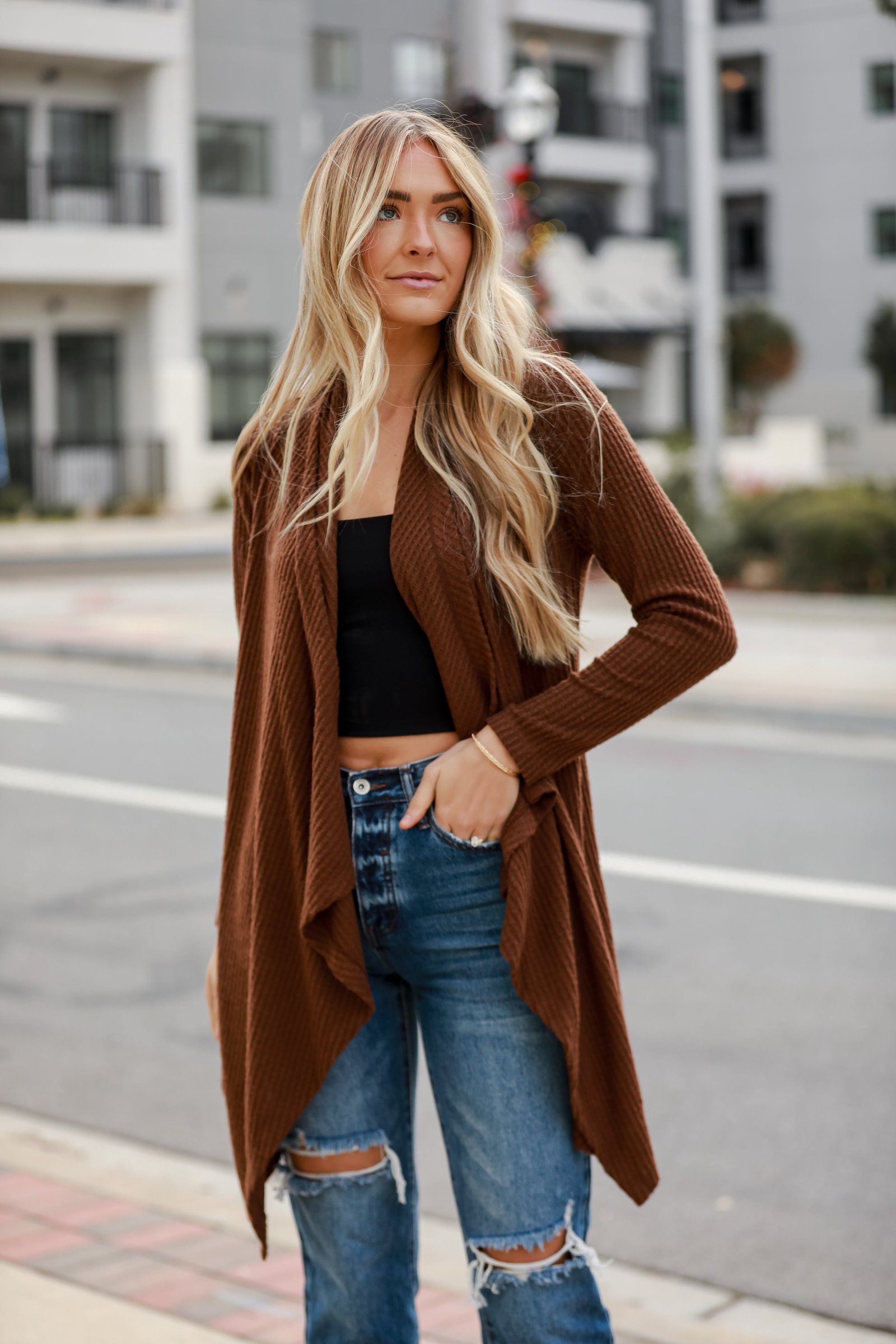 Corinne Brushed Waffle Knit Cardigan - DOORBUSTER